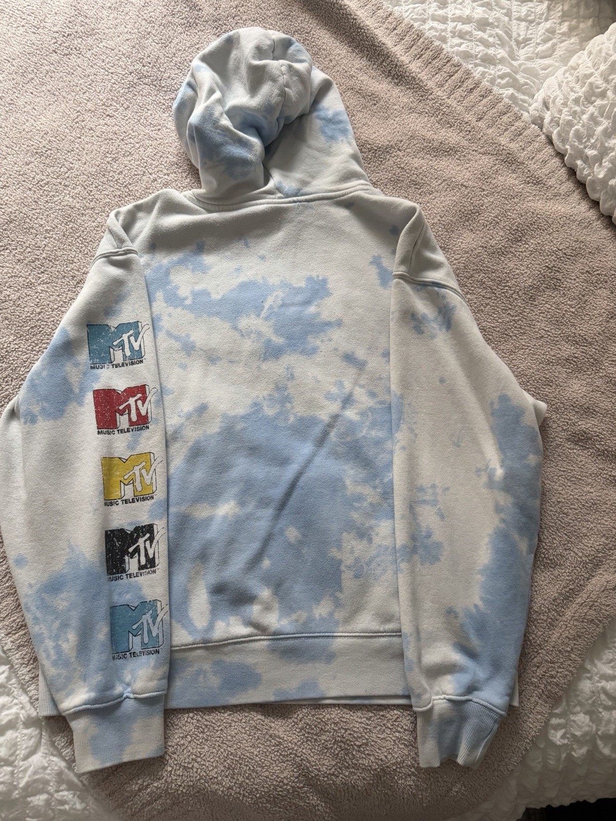 Vintage MTV Hoodie Sweatshirt Blue Tie Dye Size Large 90s