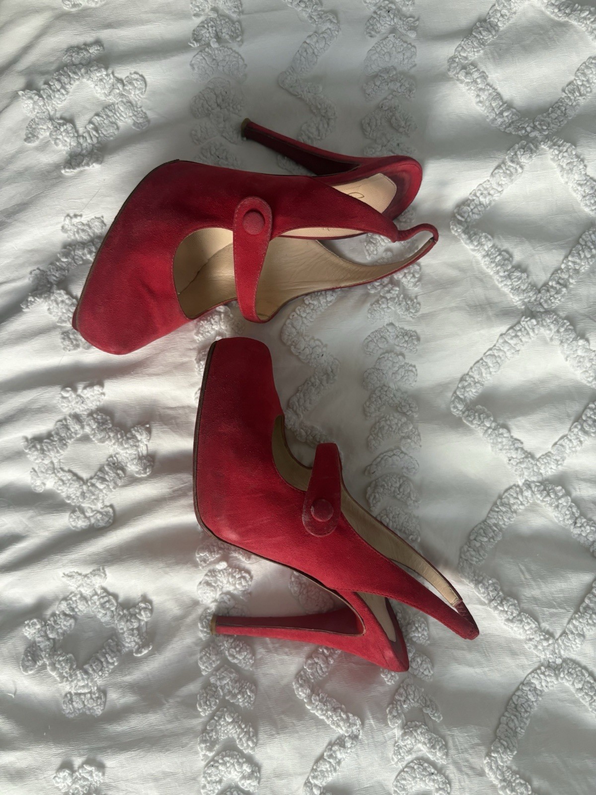 Christian Louboutin Red Suede Pointed Toe Slingback Stiletto Heels 6.5