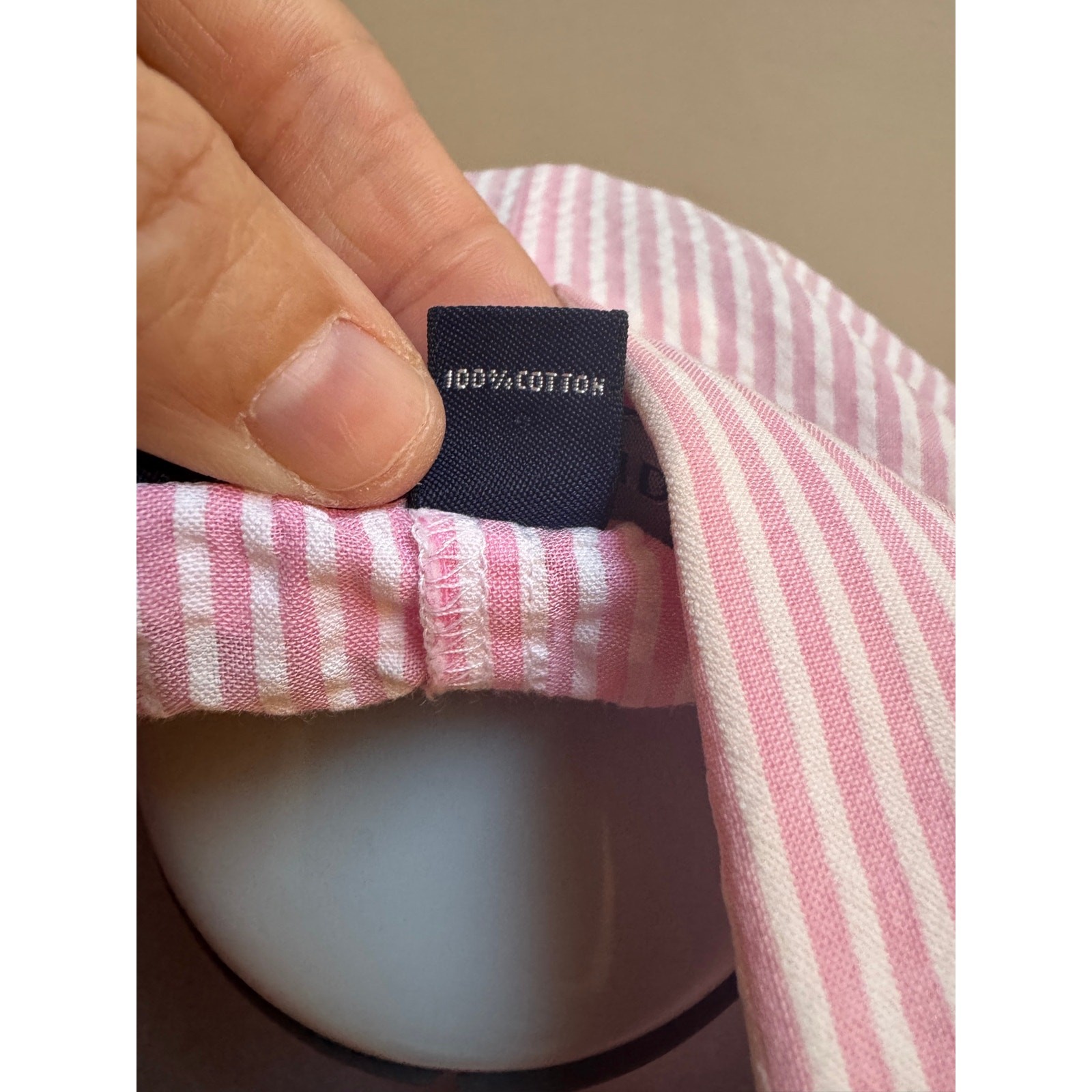 Lands End Pink Seersucker Button Down Shirt 16W Plus Cotton Stripe Blouse