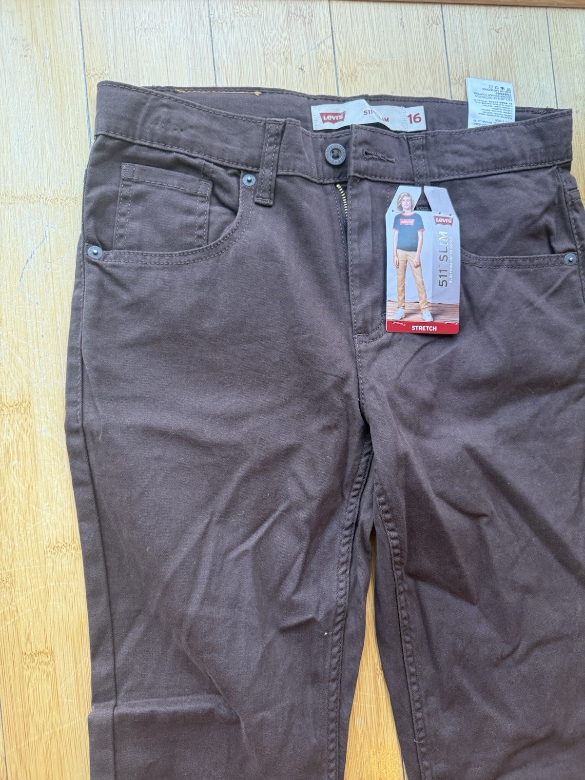 Levi Boy’s 511 Size 16 Slim Fit Stretch Denim Jean W 26 L 30 Brown