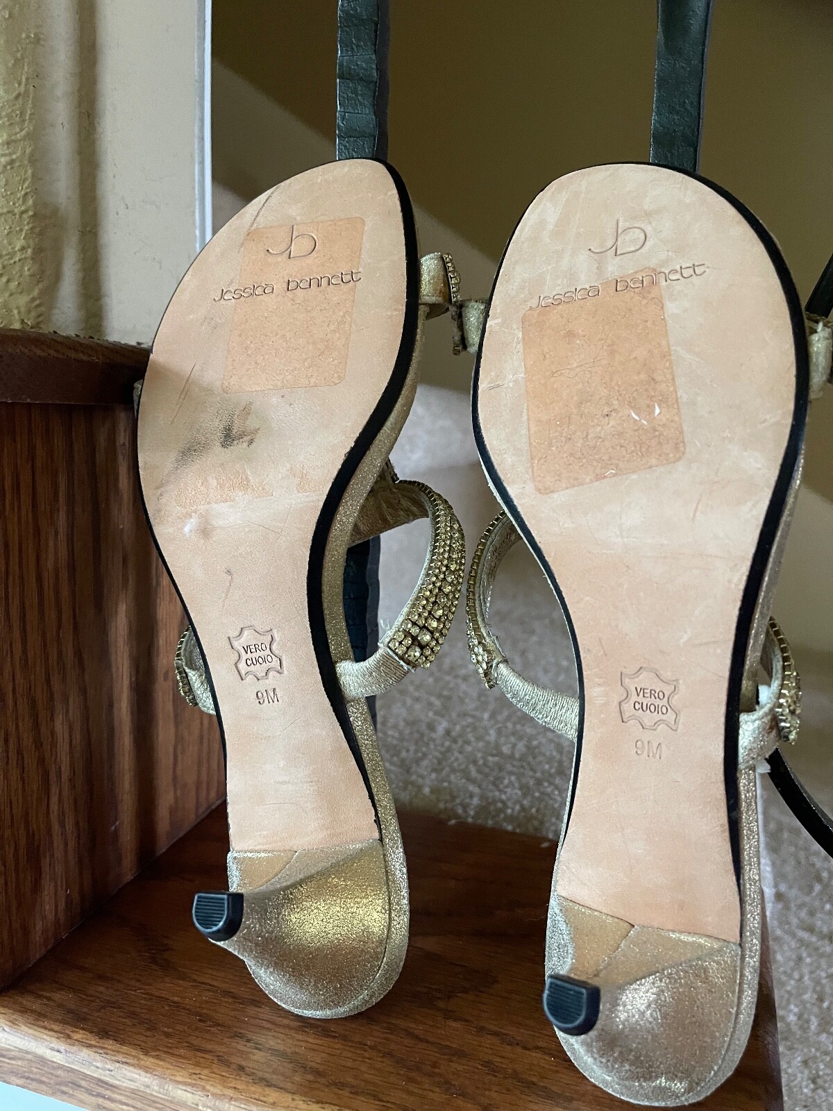 Jessica Bennett Gold Rhinestone Sandals, sz 9M, New
