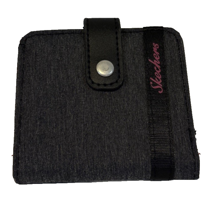 Womens RFID Card Wallet Billfold Black Faux Leather Nylon Sketchers NWT