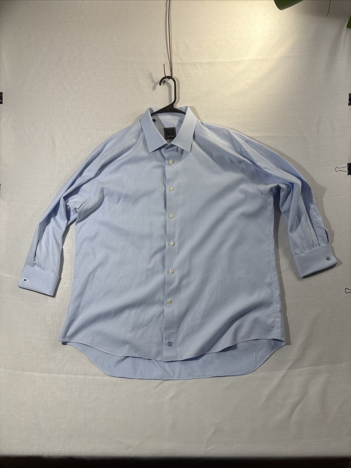 David Donahue Men’s 17.5” 32/33 Blue Micro Check Dress Shirt Cufflink