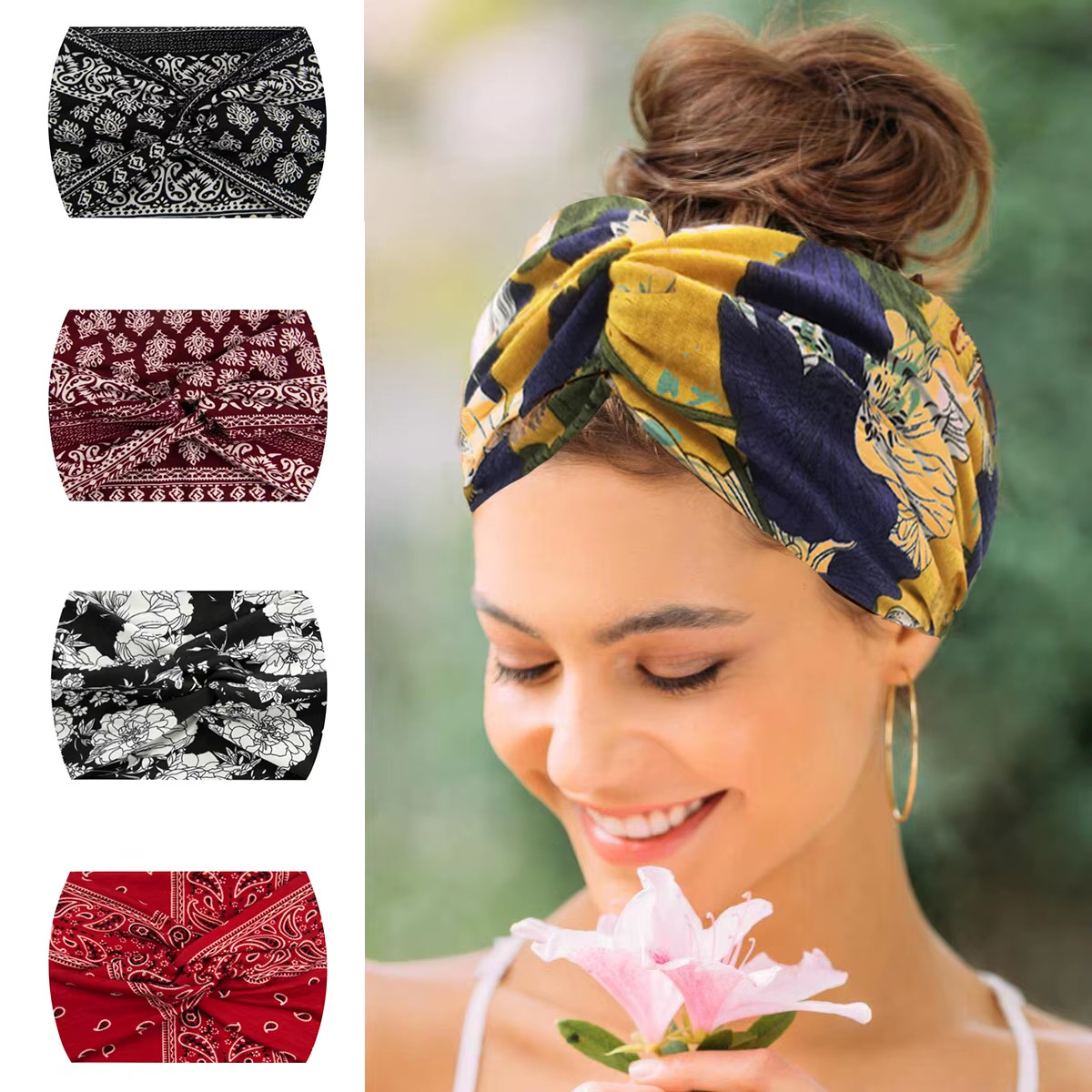 Widening 18CM Stretch Printed Sports Sweatband Headband Headscarf Hairband Hair