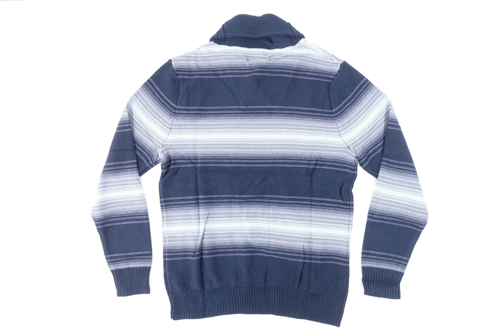 SUN STONE STRIPED NAVY BLUE LARGE HEAVY KNIT SHAWL NECK SWEATER MENS NEW