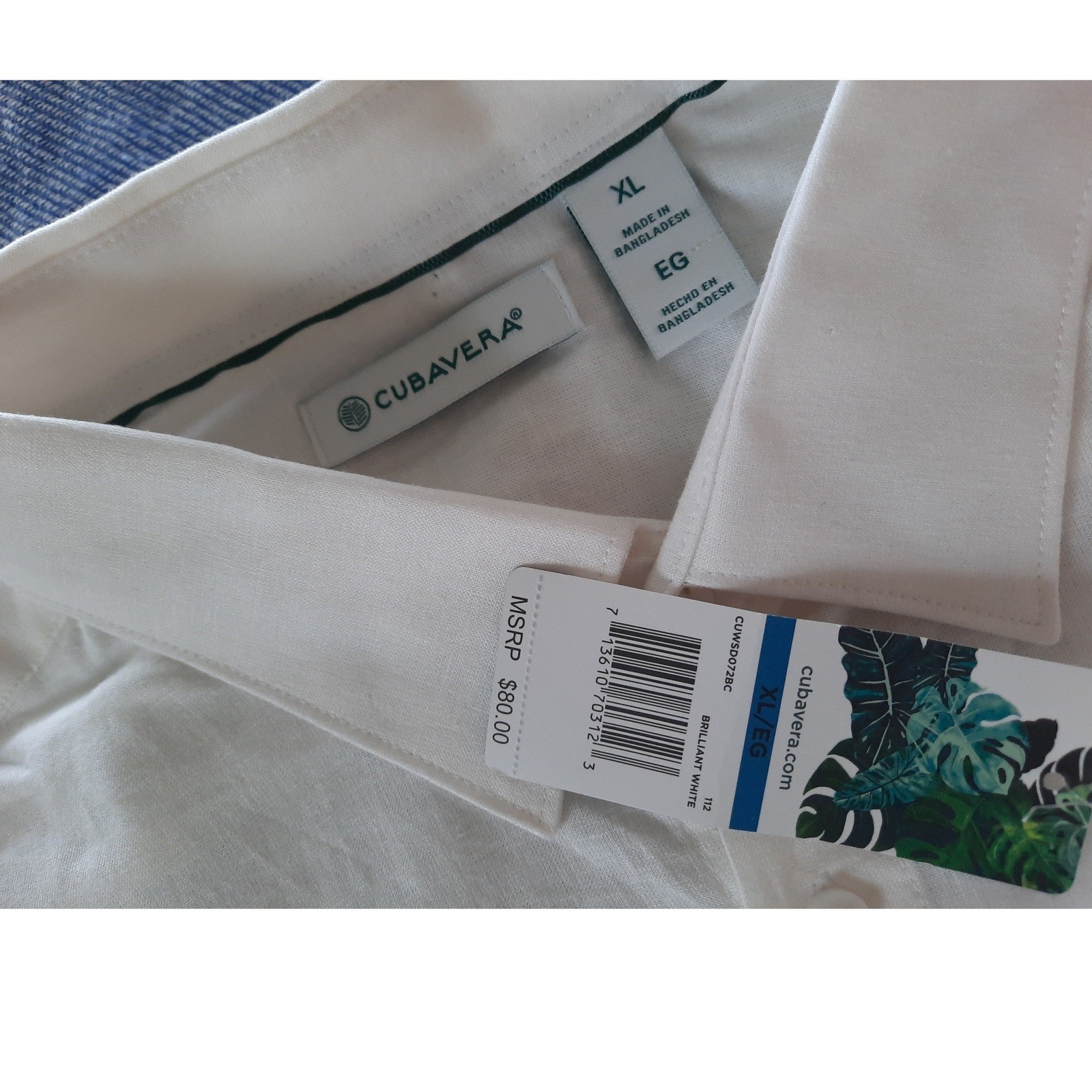 Cubavera Mens XL Short Sleeve Button Down Shirt Brilliant White Linen Blend New