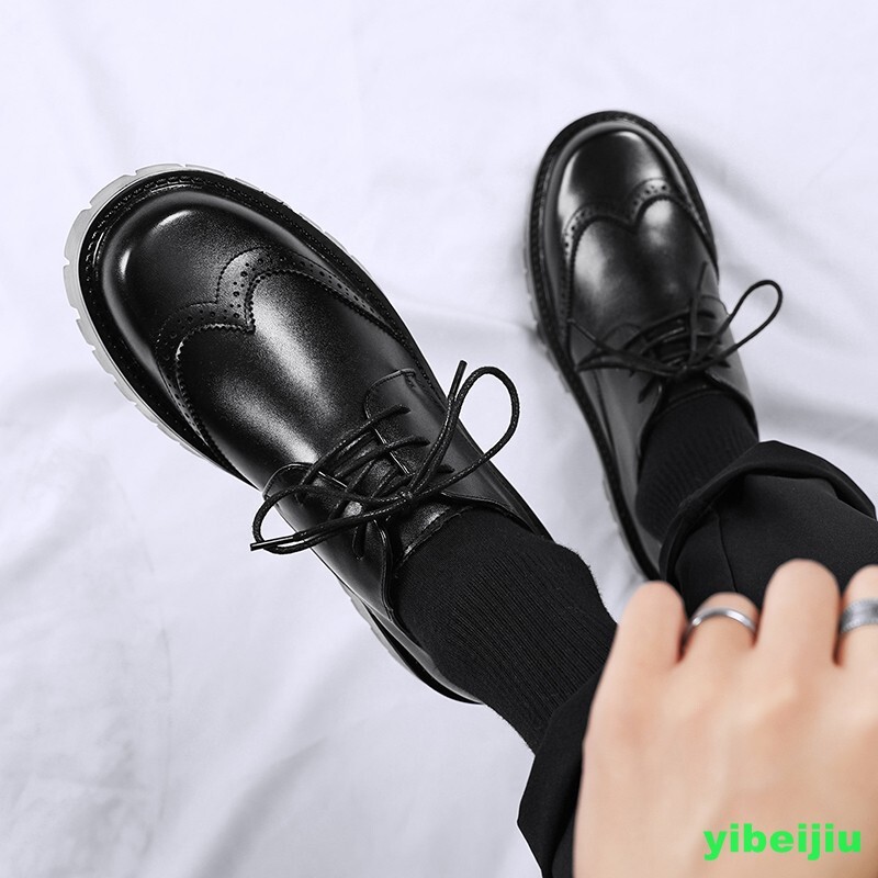 Mens Platform Derby Dress Formal Leather Shoes Wing Tip Thick Sole Big Round Toe