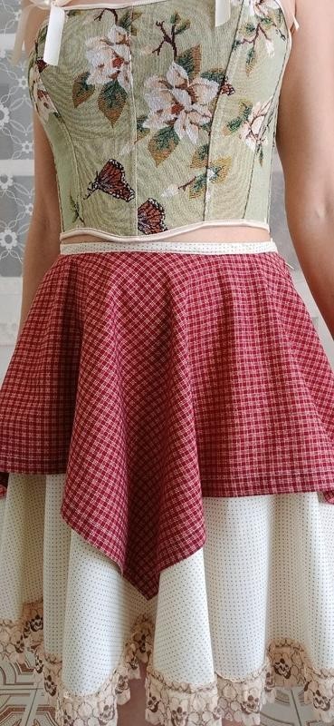Romantic Red Gingham Asymmetric Skirt | Handmade | Cottagecore