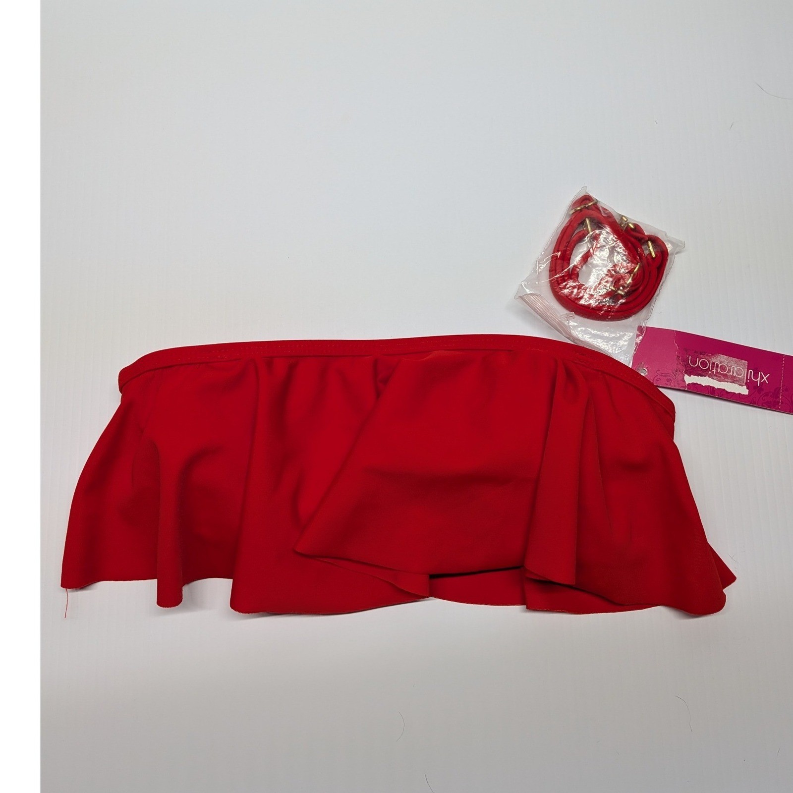 Xhilaration Red Ruffle Bandeau Bikini Top with Detachable Strap Womens XS NWT