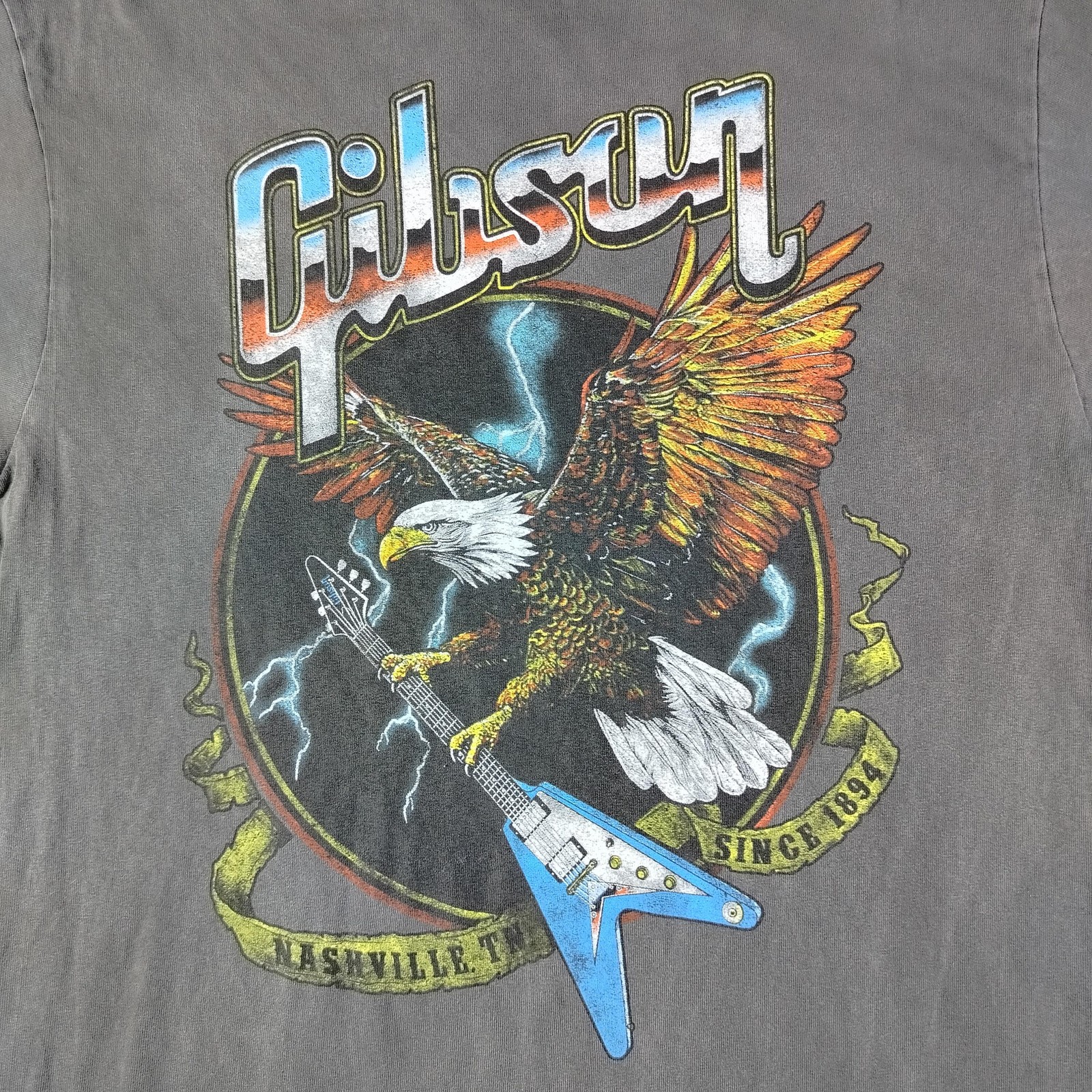 Gibson Shirt Mens Medium Gray Eagle Guitar Nashville Graphic Rock Music Tee
