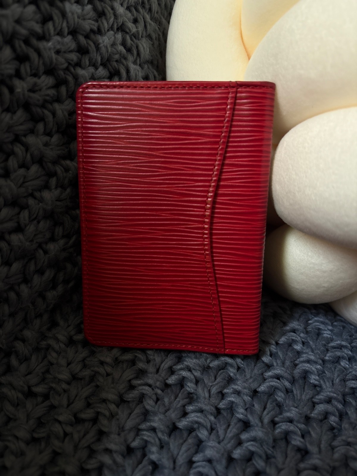 Louis Vuitton Epi Red Leather Passport Cover Card Holder Wallet