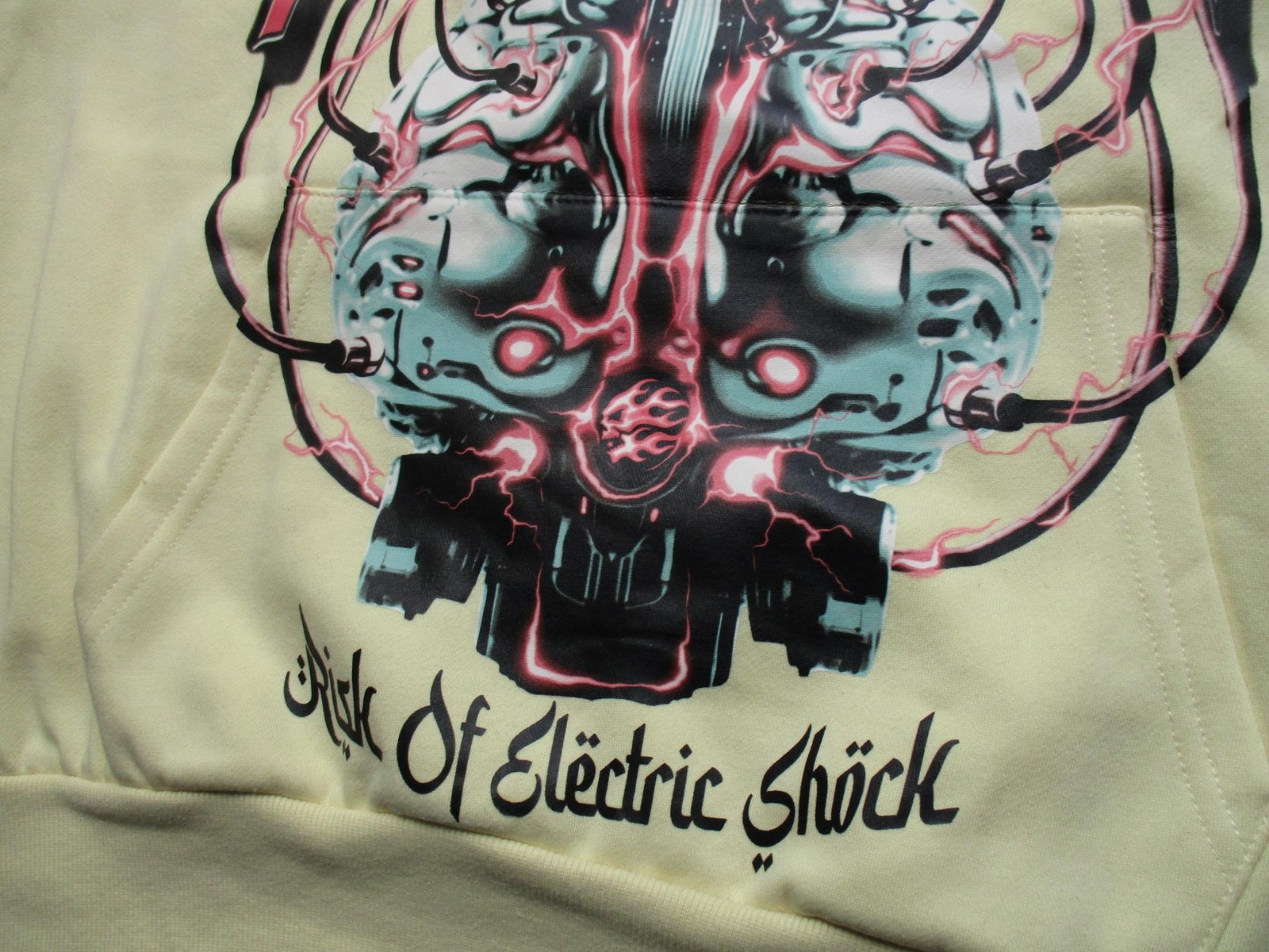 Rockstar Original Hoodie Mens M Yellow Skull Graphic Risk Of Electric Shock