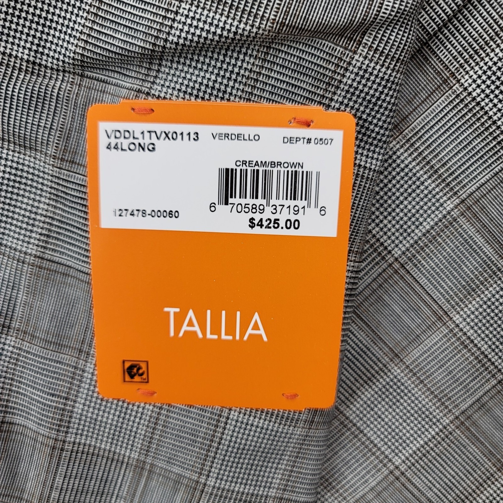 Tallia Slim-Fit Wool Suit Mens 44L 2 Piece Pants 40×32 Cream Brown $600 NEW