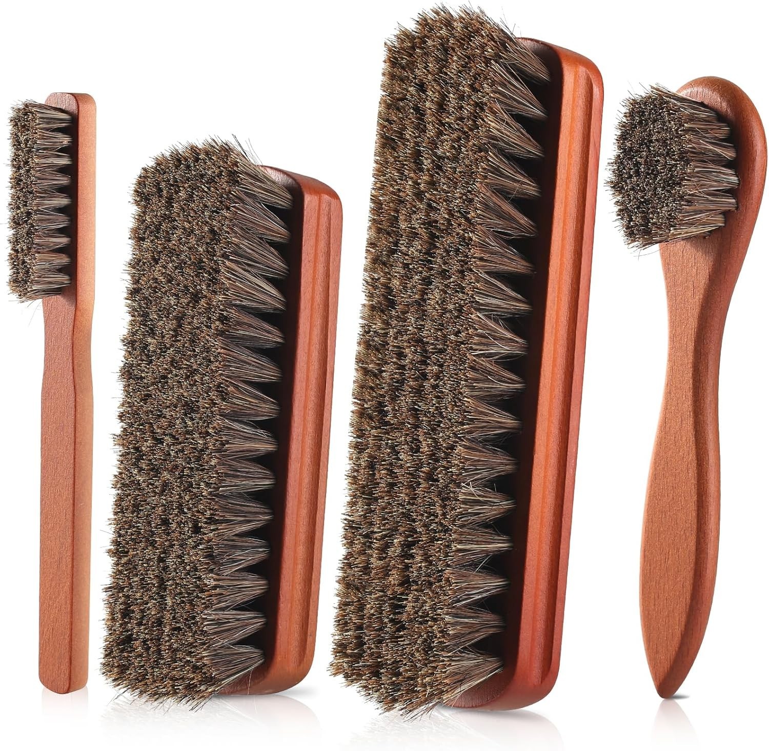 4-Piece Horsehair Shoe Brush Set: Professional Leather Care, Shine & Polish Kit