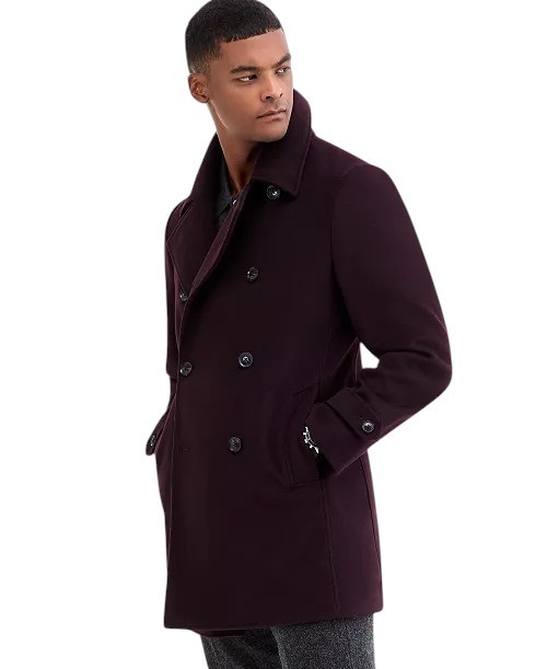 Tommy Hilfiger Mens Classic-Fit Double Breasted Peacoat Coat 42 R Burgundy Red