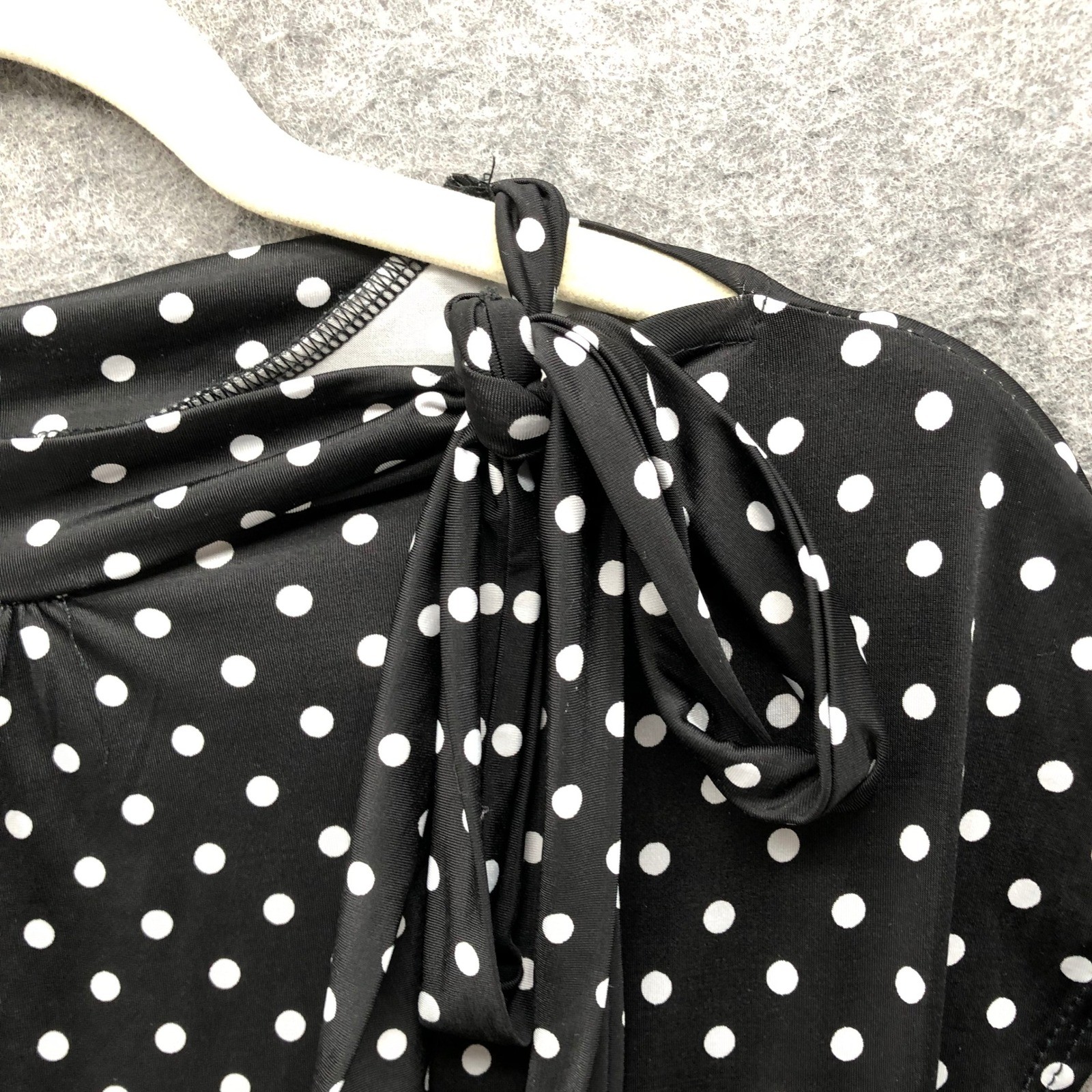 Folter Polka Dot Tie Neck Dress L Black White Polka Dot Cap Sleeve Jersey Punk