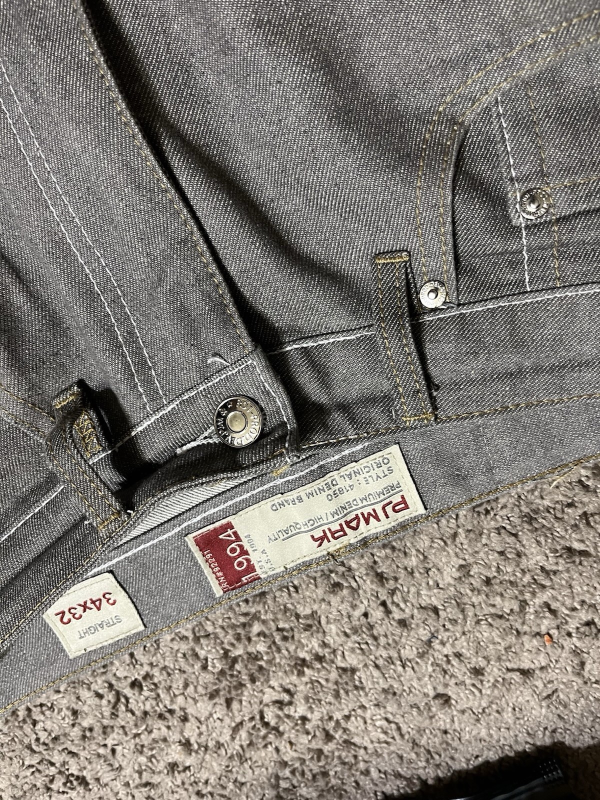 Primark Men’s Gray Dark Wash Denim Jeans Straight Fit Mid Rise 5-Pocket
