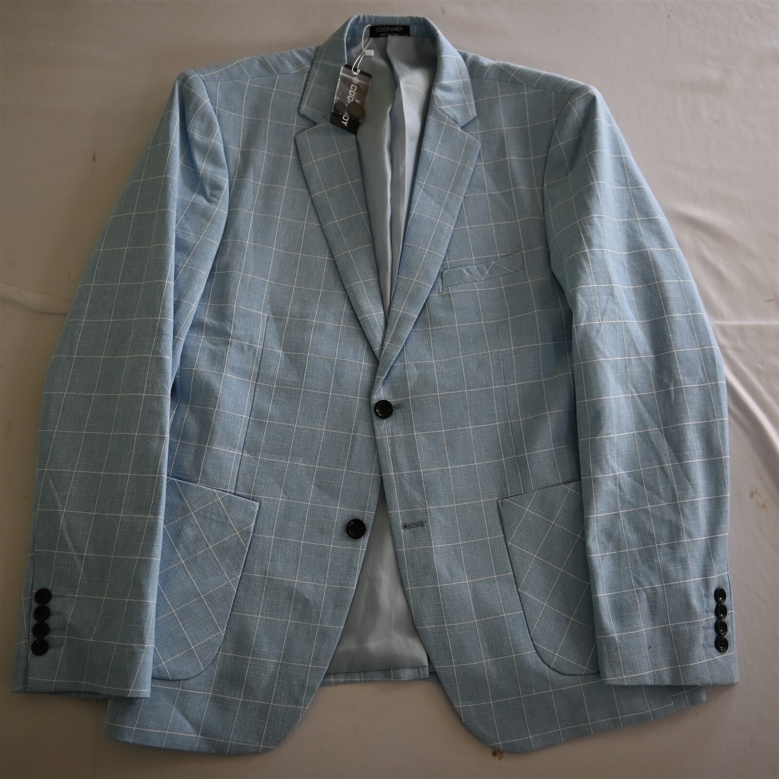 NEW Coofandy Large Blue Windowpane Mens Blazer Sport Coat Suit Jacket
