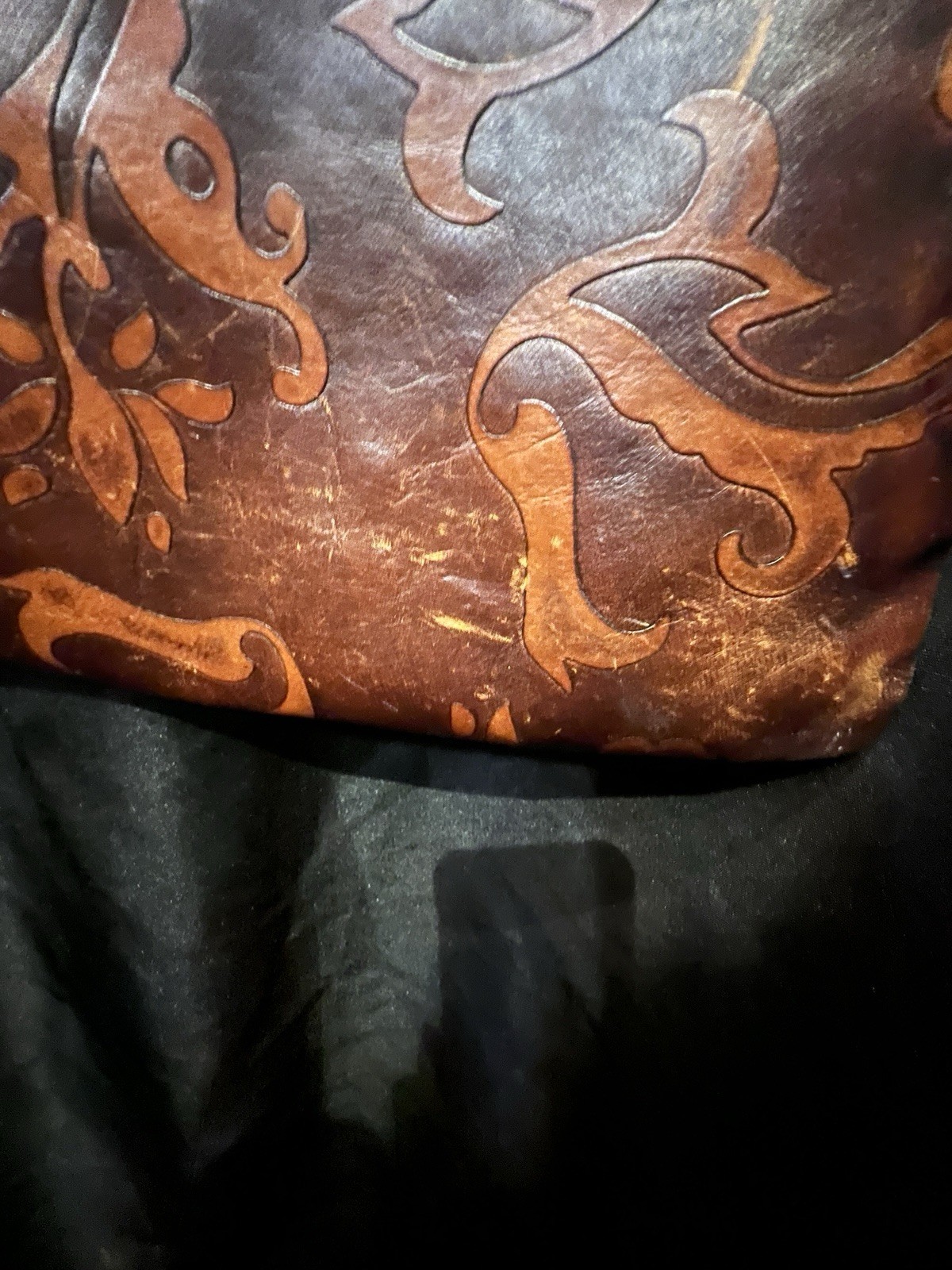 Falor Le Borse Leather Tote Tooled Embossed Brown Purse Bag Made in Italy 16×11