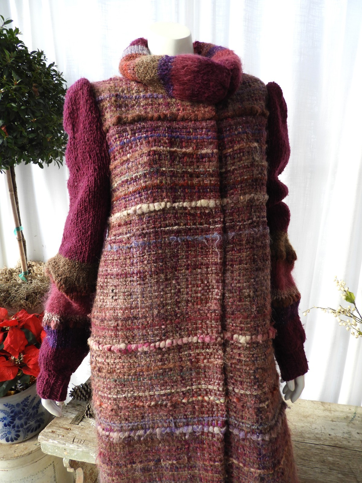 Vtg 1970’s Retro Wool Purple Hand Woven Boho Knit Coat Avant Garde sz S/M