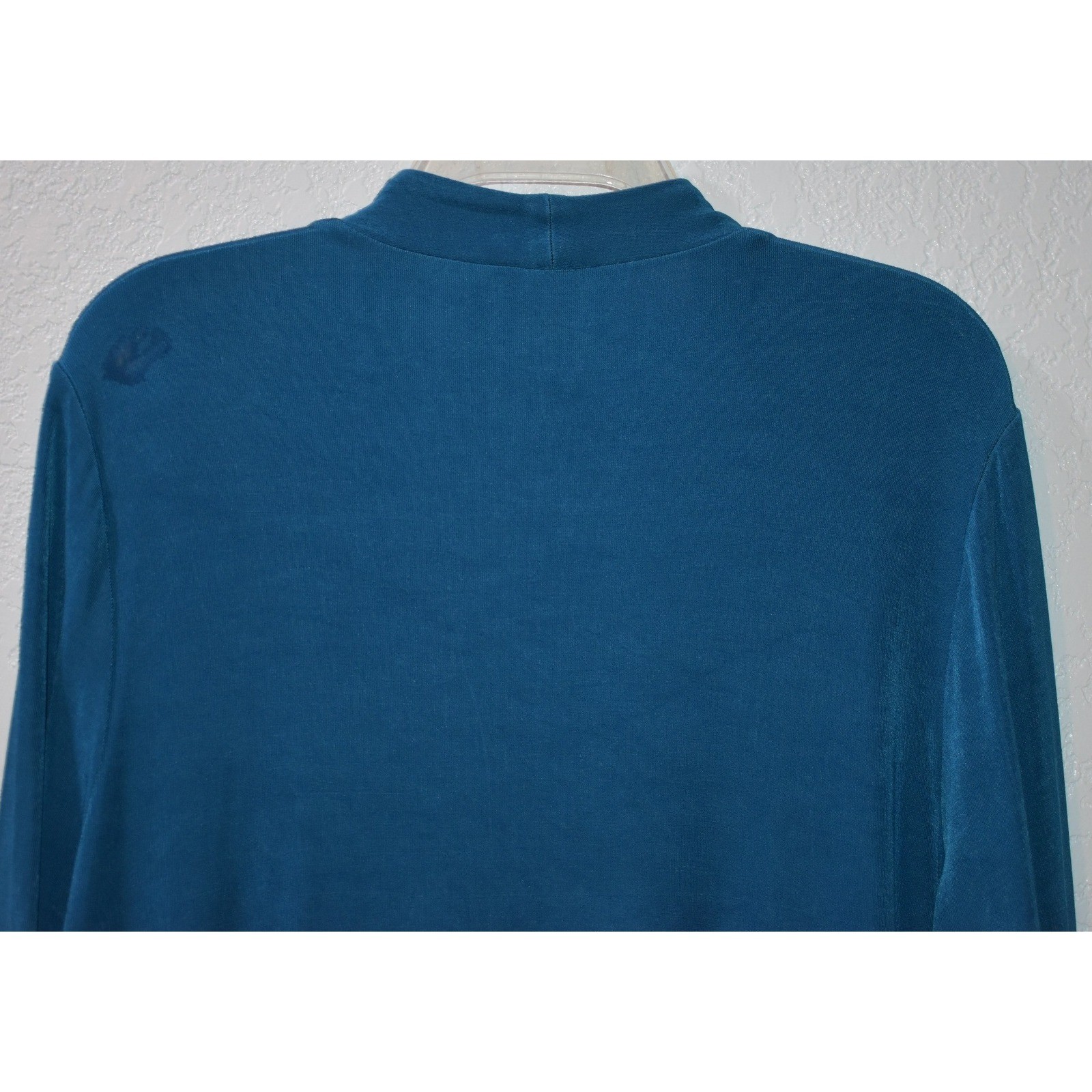 Chicos Travelers Teal Blue Open Front Slinky Knit Cardigan Jacket Size 3 XL