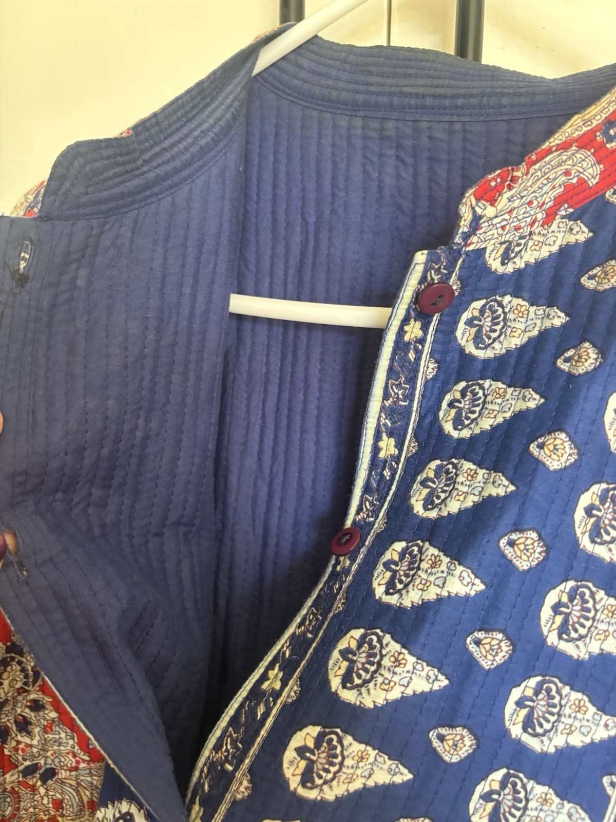 Handmade Quilt Top Blazer Blue Red Boho XL XXL 2xl Thin Quilted Button Shirt