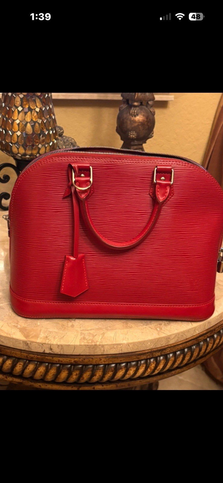 Louis Vuitton Red Satchel Top Handle Zip Silver Hardware Padlock Charm