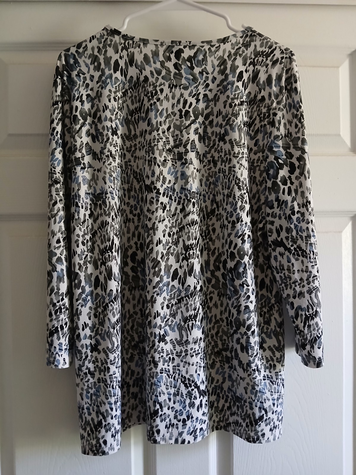 Cathy Daniel’s Shimmering 3/4 Sleeve Multi Color Blouse XL Blue Black Gray White