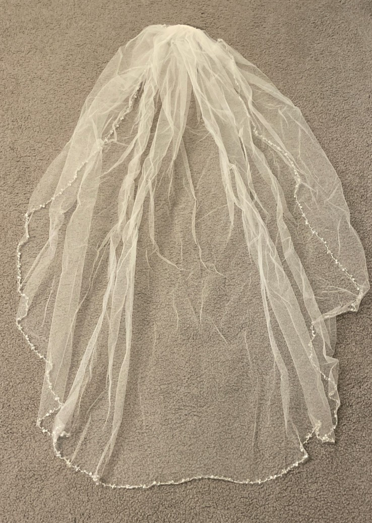 Wedding Veil-Beaded Finger-Tip Length-Dry Cleaned
