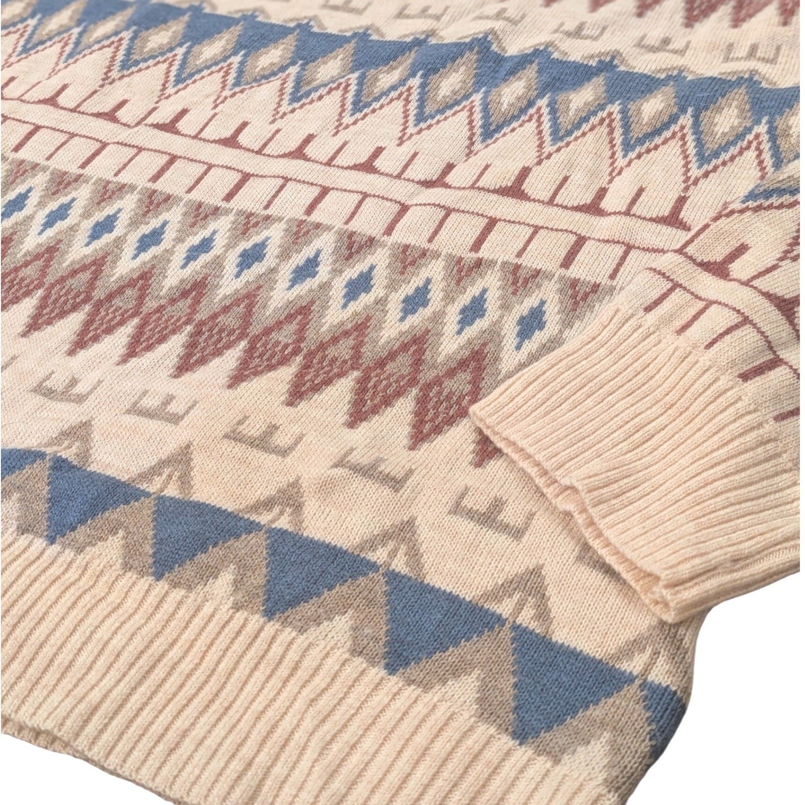 FATE Fair Isle Nordic Pattern Knit Sweater Women’s L Cabincore Cream Blue Rust