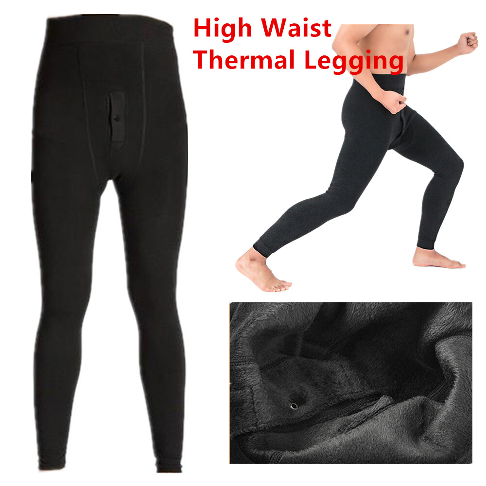 Mens Winter Fur Lined Elastic Velvet Thermal Long Johns Legging Underwear Pants