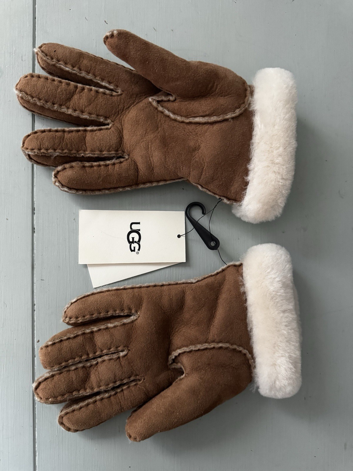 UGG Women’s Shearling-Lined Fur Trim Gloves Brown Chestnut Size M
