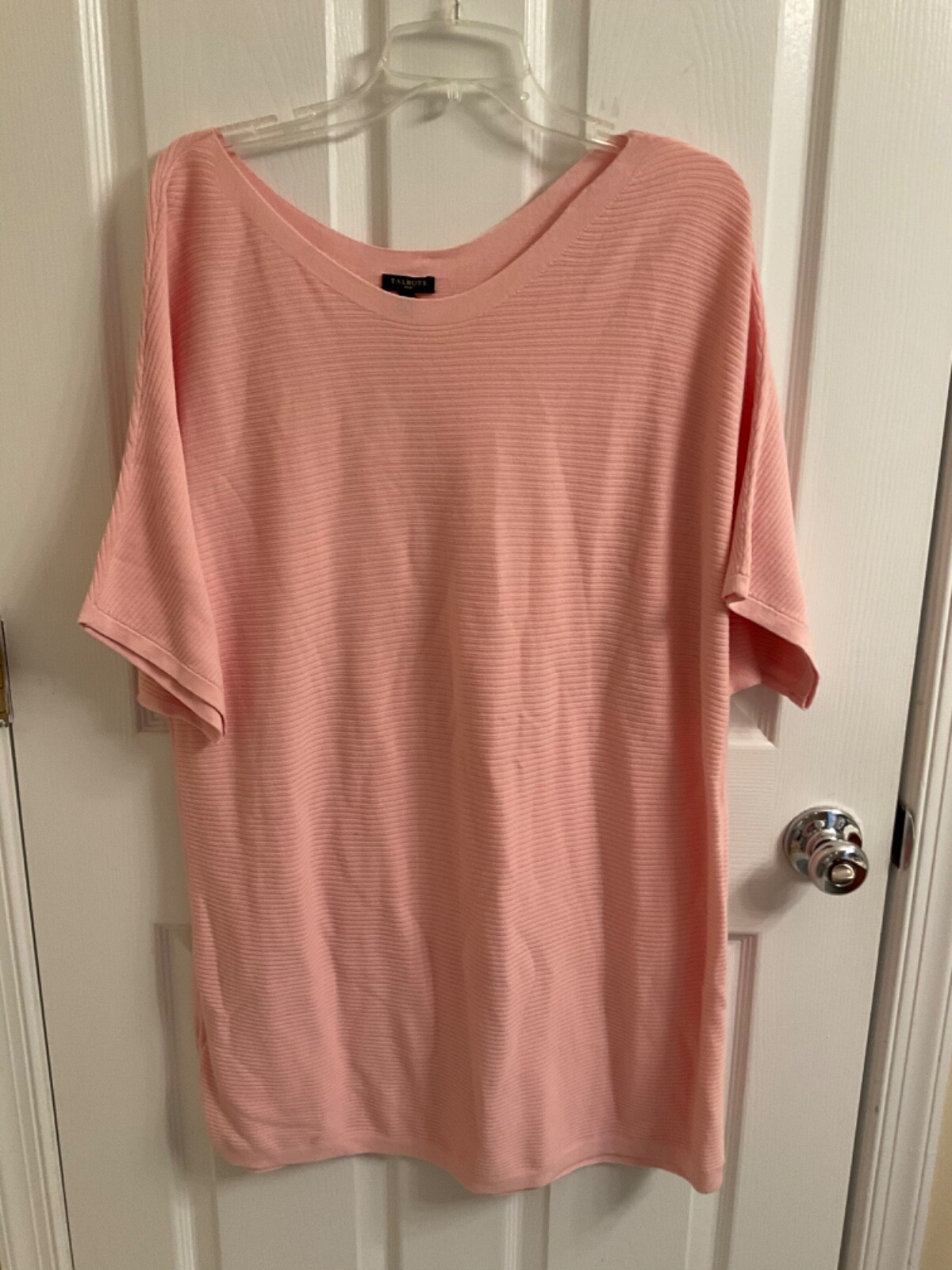 Talbots Women’s 2X Pink Sweater Ribbed Lightweight Short Sleeves NEW