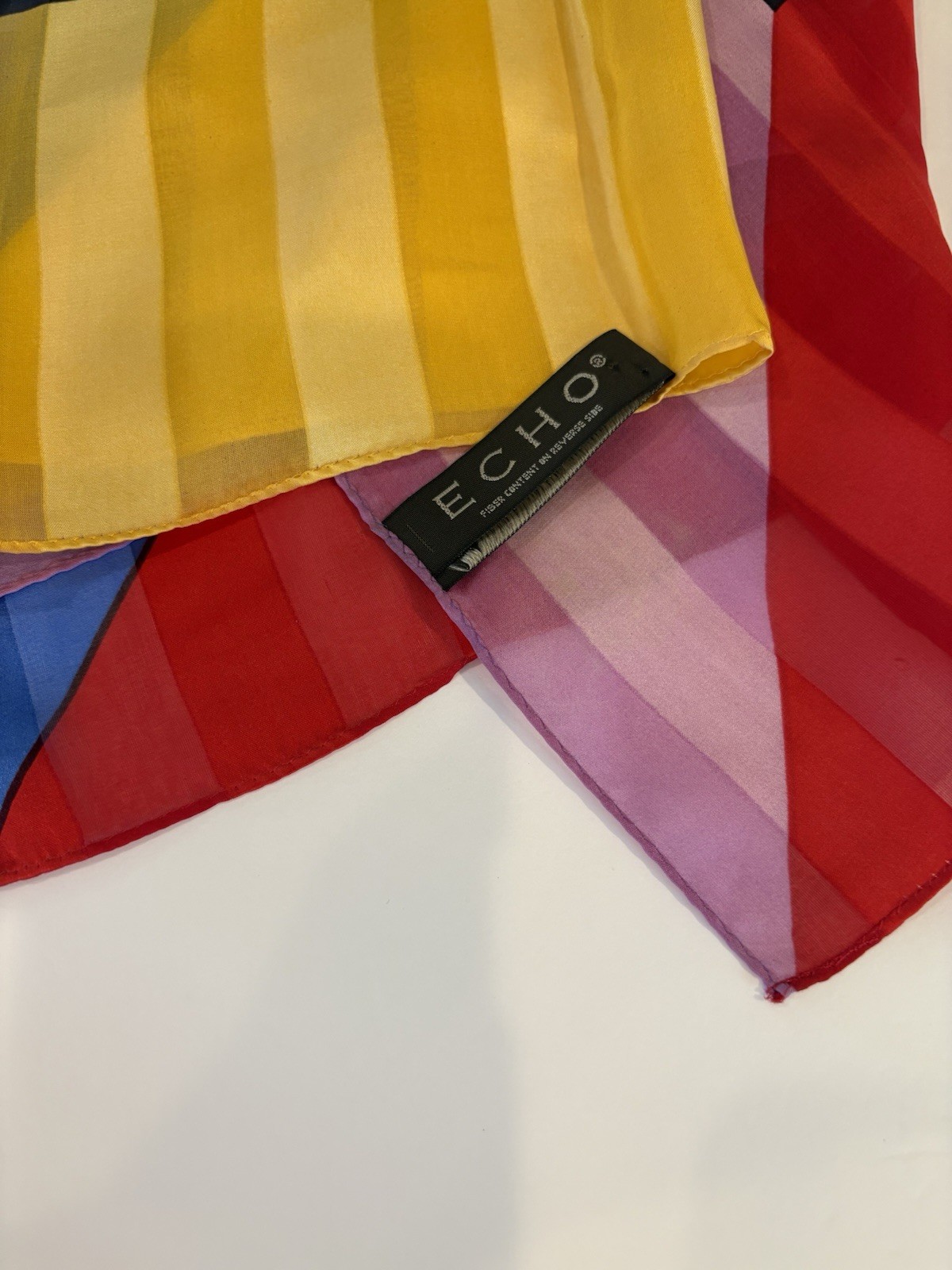 Echo Scarf Silk Red Blue Purple Yellow Black Bold Colors 22” Square
