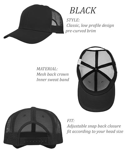 Gelante Mesh Trucker Baseball Cap Snapback Hat Structured Front Panel Black