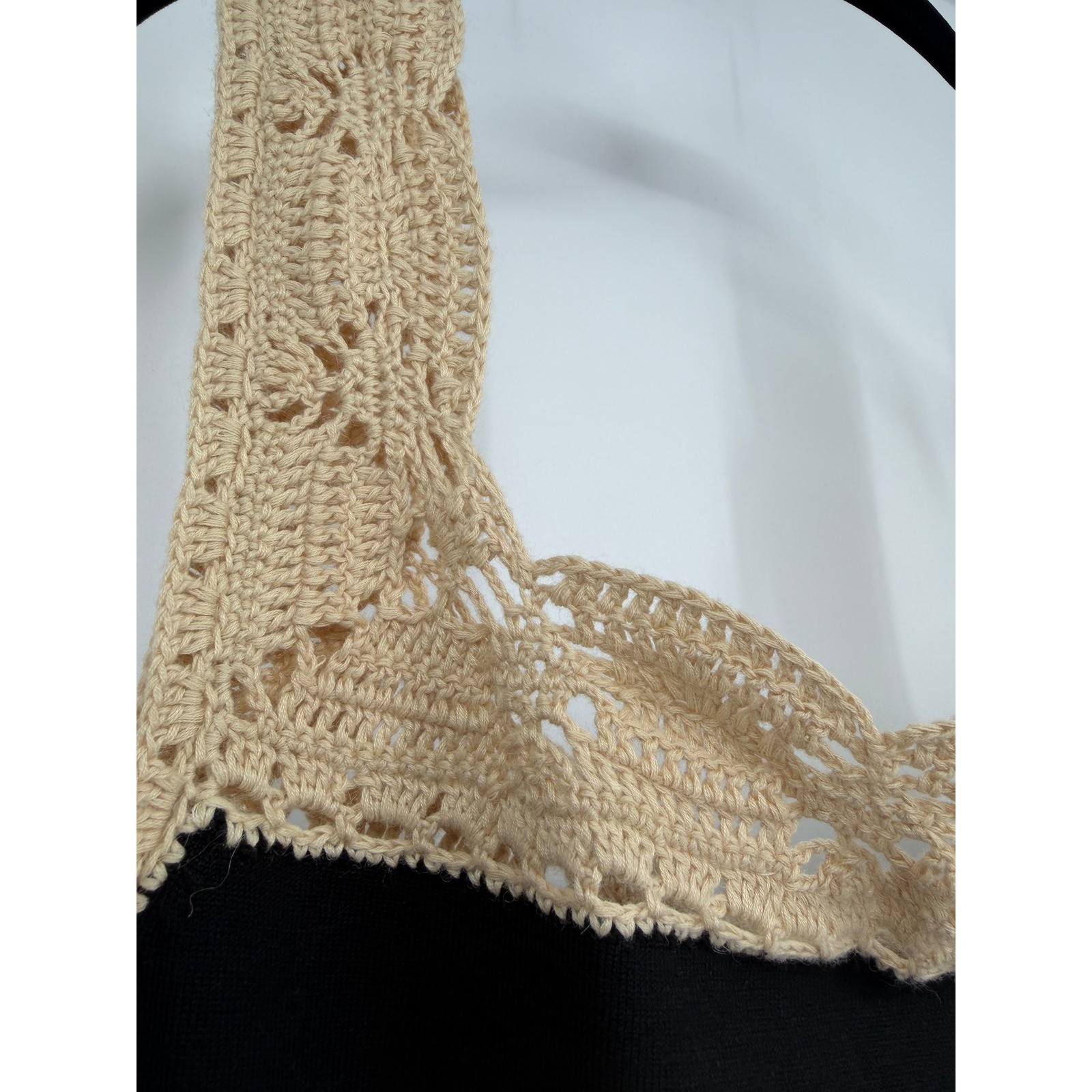 Bandolino Silk Blend Knit Tank Top Black Beige Crochet Lace Trim Womens Large