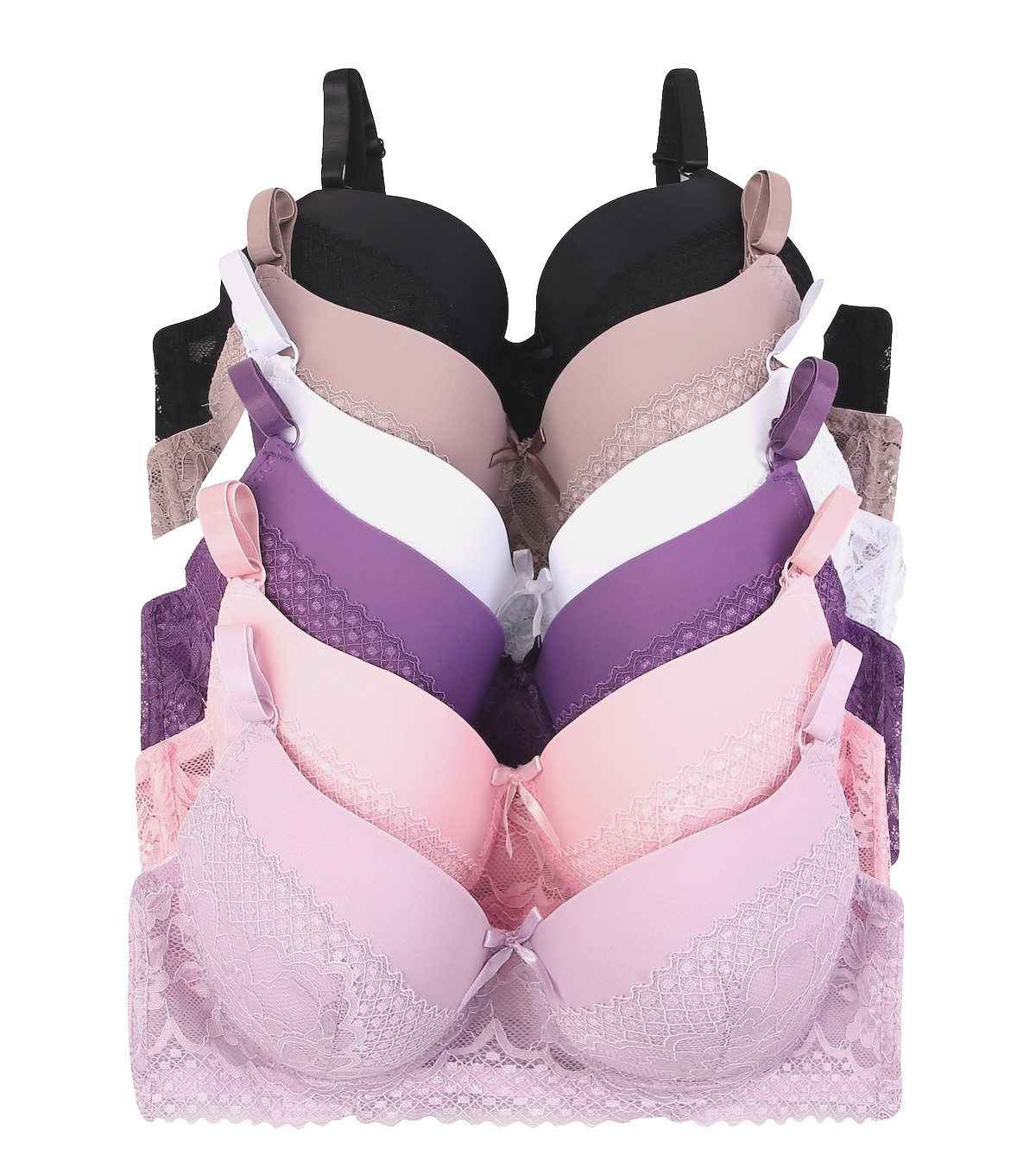 PACK OF 6 pcs BRAS, UNDERWIRE LACE Push Up Bra SOFT CUP SIZE 34-42 B C NEW #5884