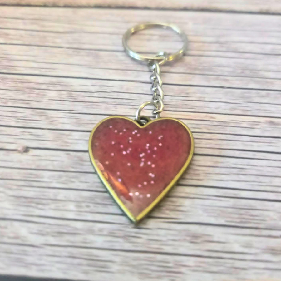 Heart Keychain, Handmade resin keychain, pink glitter accessories