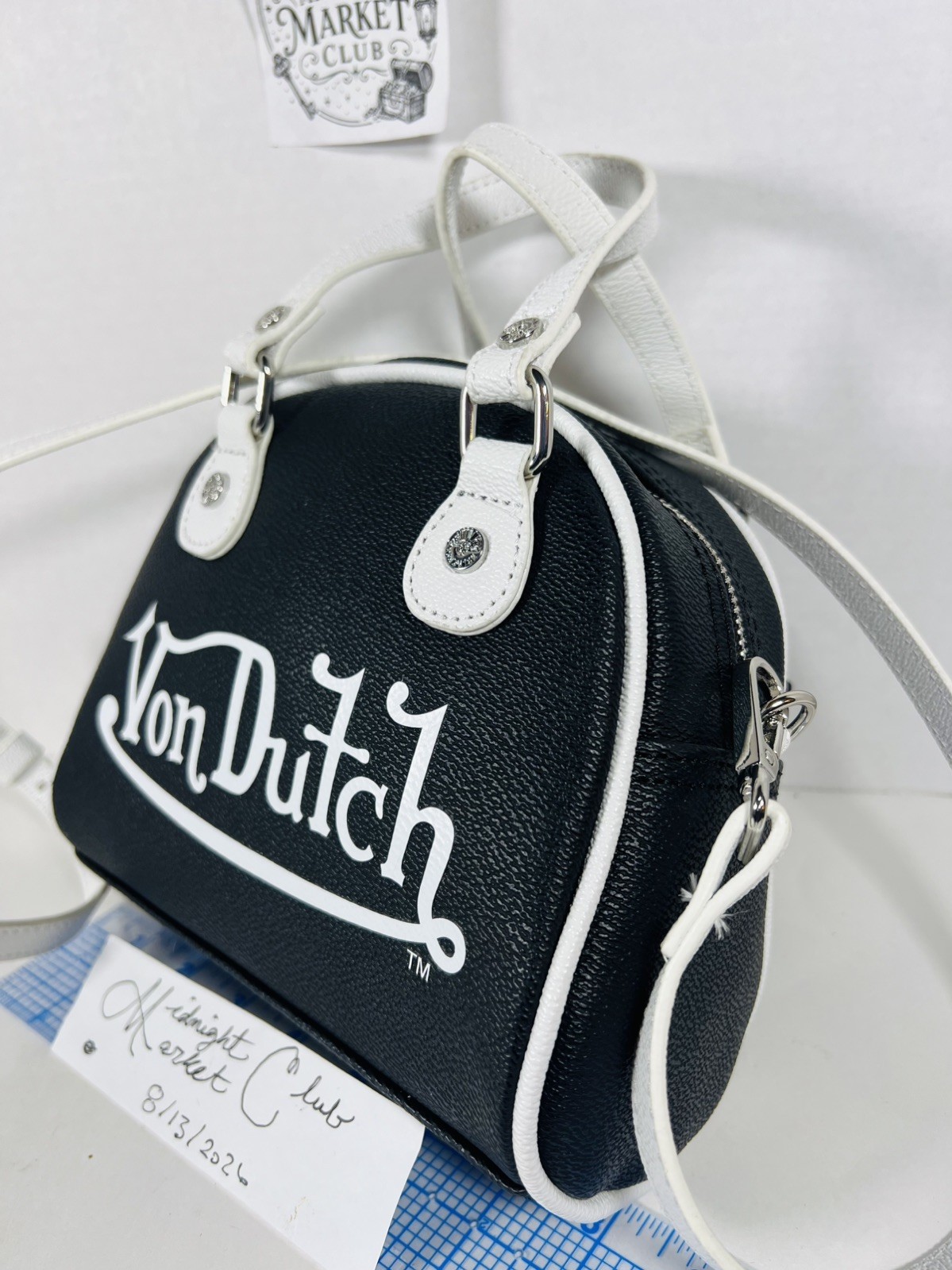 Von Dutch Classic 51 Black & White Flying Eyeball Bowling Crossbody Bag NWT Punk