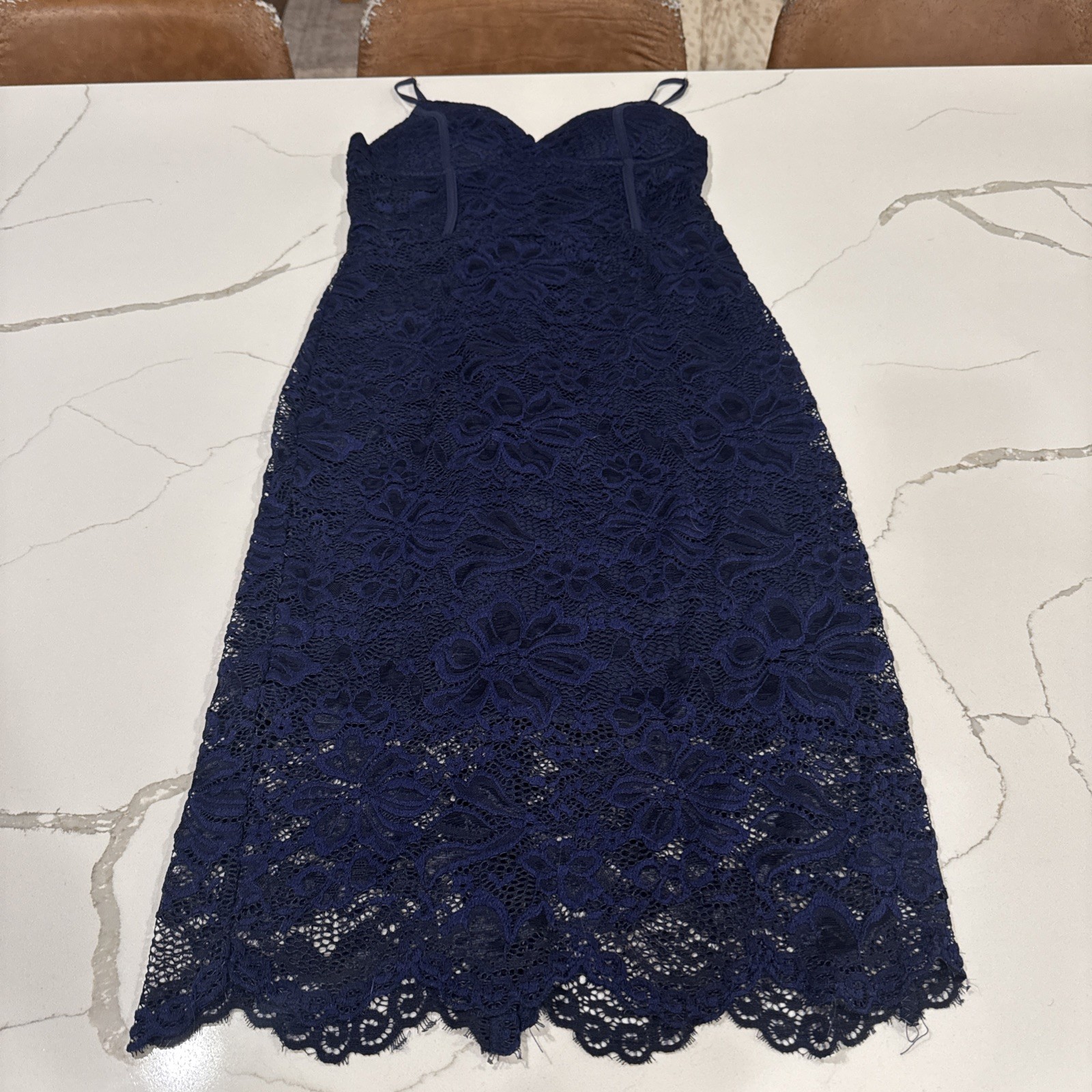 Blue Lacy Dress, small Slit In Back, Form Fitting, Size M, Built In Bra, Windsor