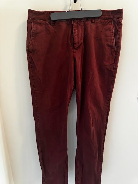 Hawker Rye Mens Chino Pants 33×34 Maroon Straight Leg Flat Front Trousers