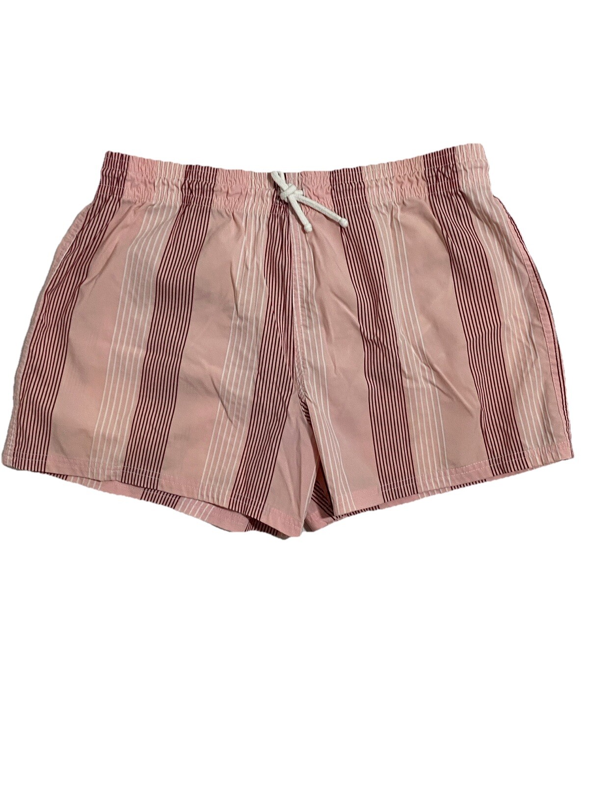 Red Flag Swim Trunks Size Large Pink Vertical Striped Elastic Waist Drawstring
