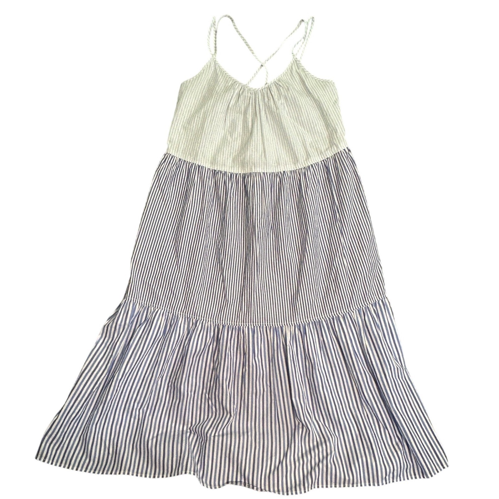 Free Assembly Womens Blue White Striped Tiered Maxi Dress Cotton Medium