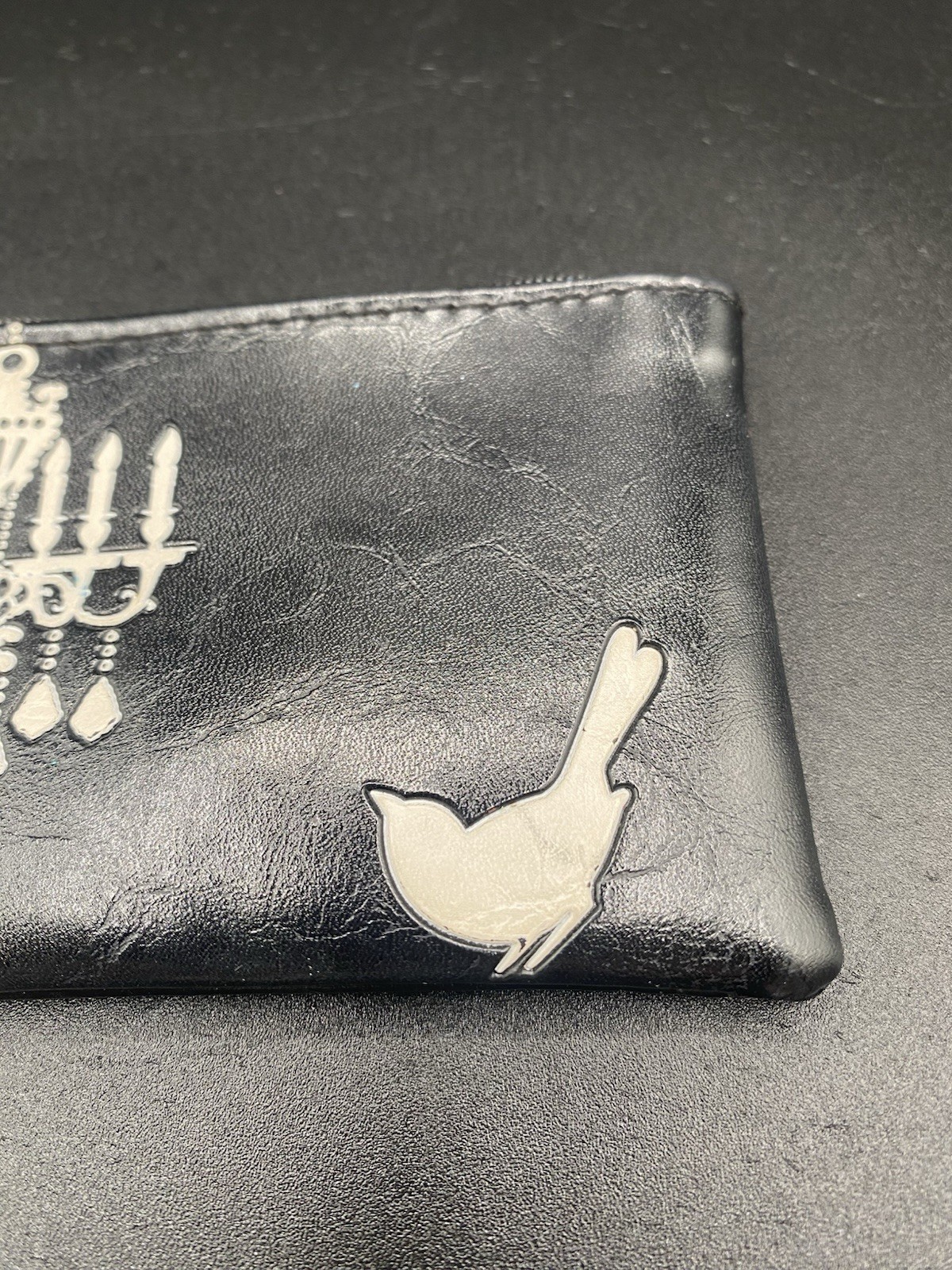 Lavishy Chandelier & Bird Black & White Zippered Coin Purse Wallet 4.3” x 3”
