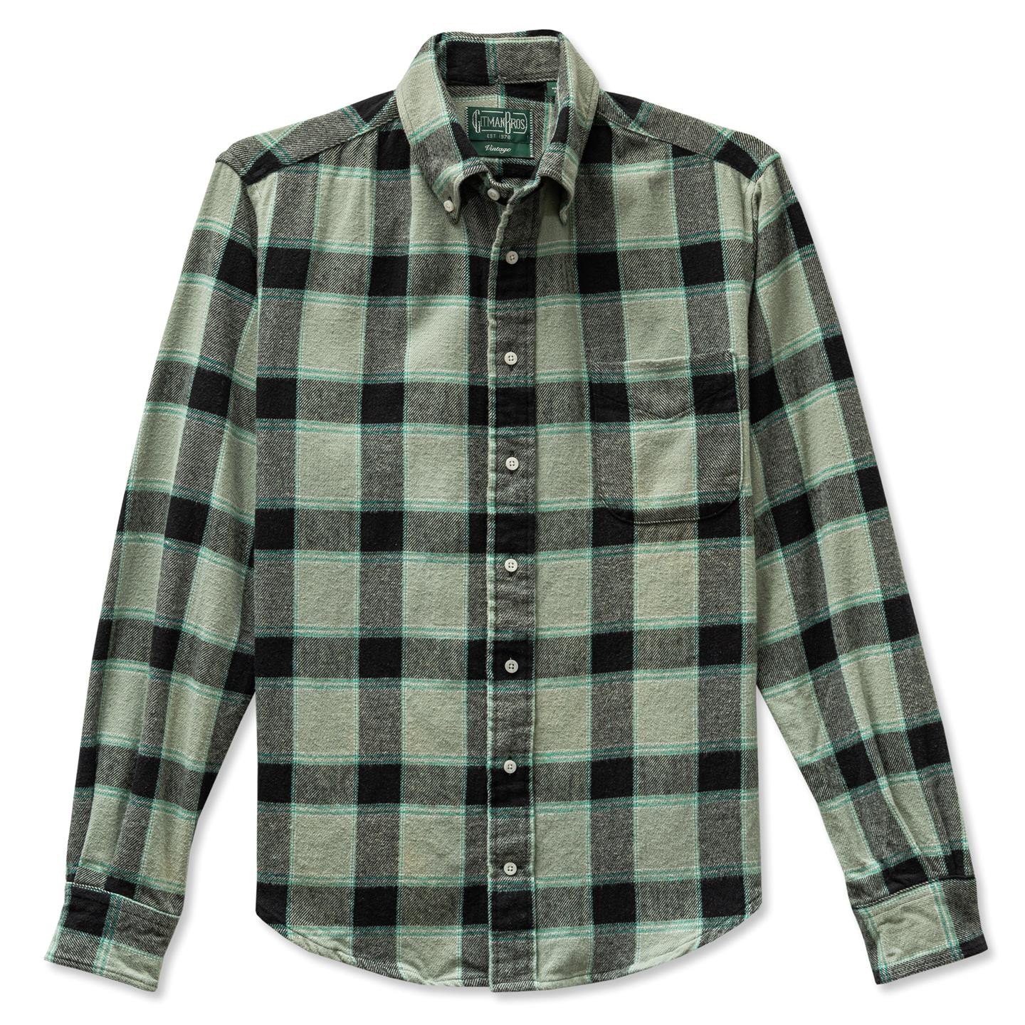 Gitman Vintage $285 Green Brushed Winter Madras 100% Cotton Button Down Shirt M