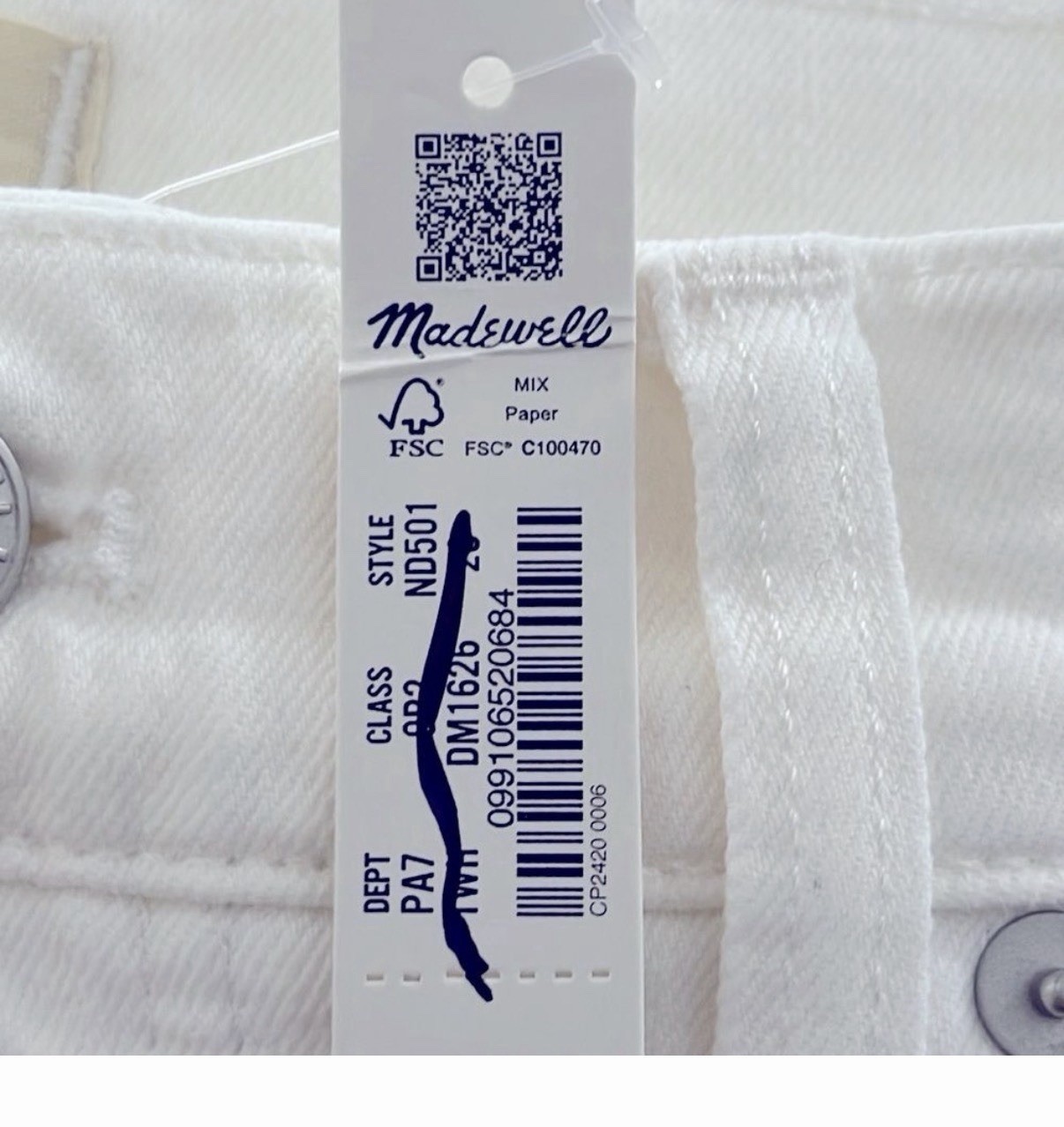 NWT Madewell White High-Rise straight Leg Perfect Vintage Jeans