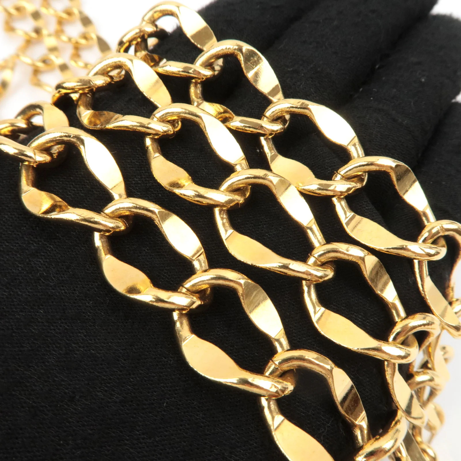 CHANEL Coin Charm Double Chain Belt Waist Around 75cm Gold Color Authentic
