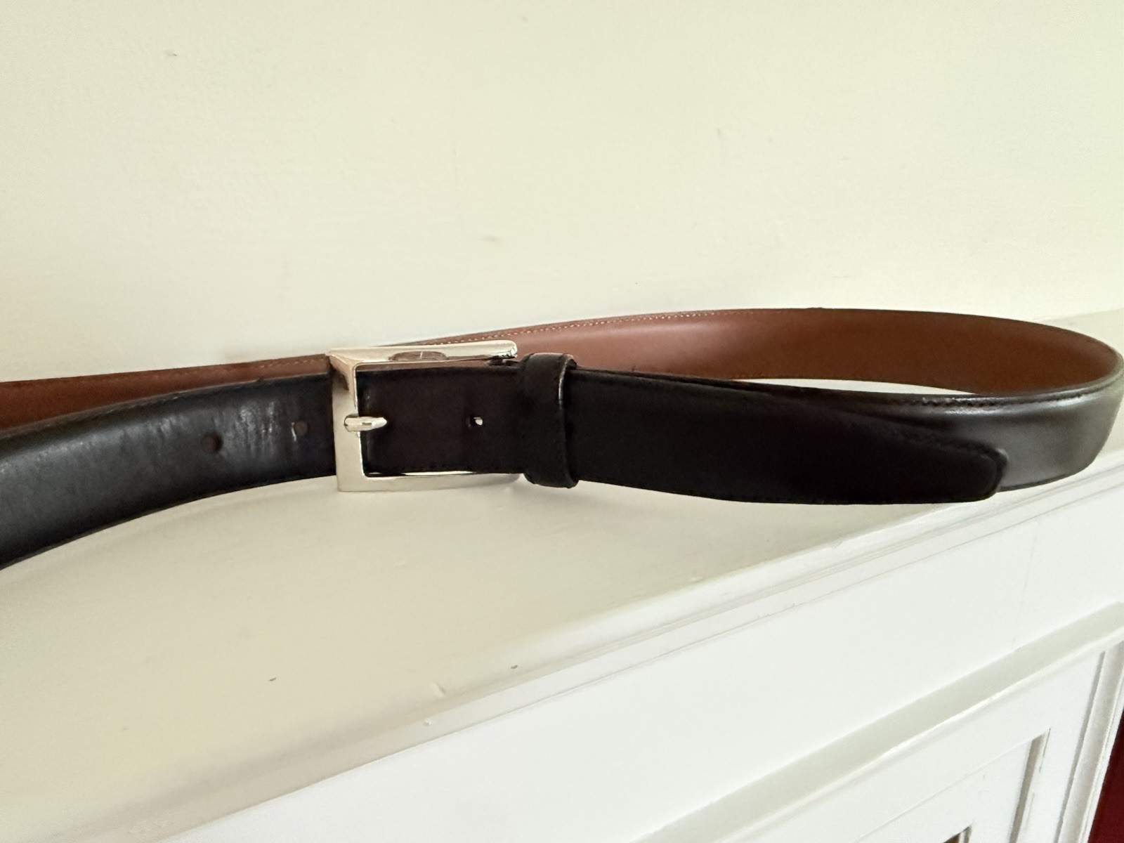 MINT Brooks Brothers BLACK Smooth Leather Belt made in ITALY Men’s 42 105cm