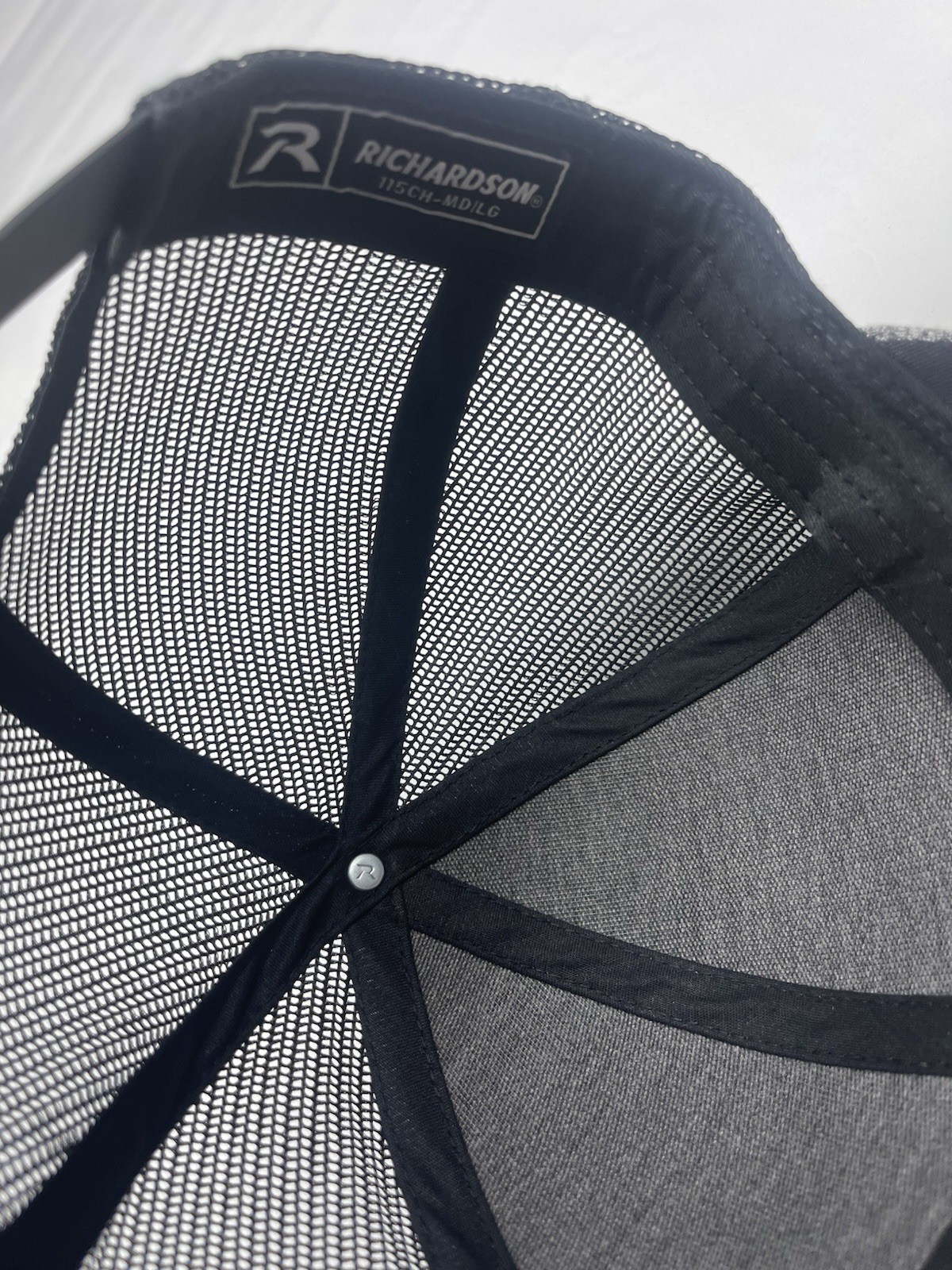 Richardson Trucker Hat Gray/Black Mesh Back Adjustable Bridger Built Patch