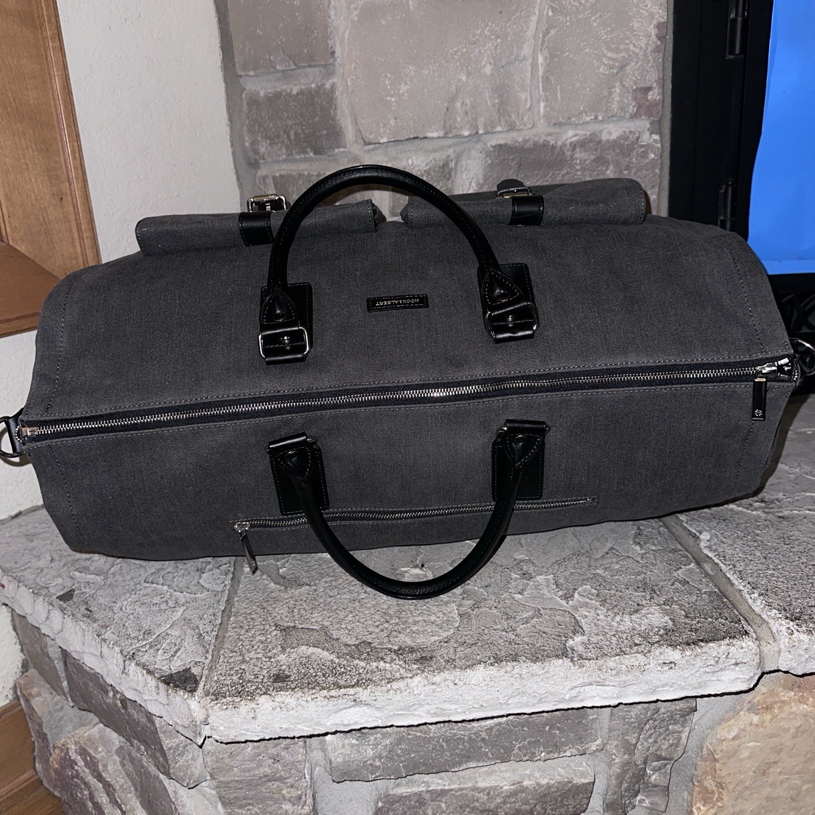 Mint Hook & Albert Canvas Leather 2-in-1 Garment Bag Weekender Duffle 22x13x10